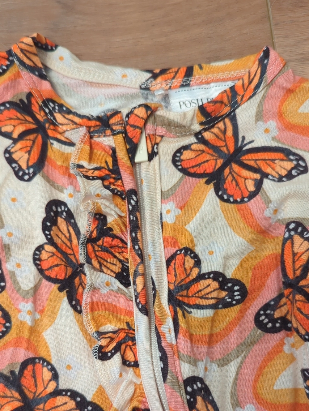 Posh Peanut Monarch Butterfly Ruffle Zip Footie, NB - Picture 2 of 7